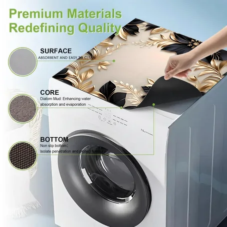 🌸 Luxury Floral Laundry Mat – Soft Water-Resistant Non-Slip Floor Rug for Washer & Dryer Area