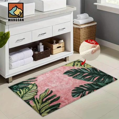 🌿 Tropical Leaf Soft Absorbent Floor Mat – Non-Slip Quick Dry Kitchen & Bathroom Rug