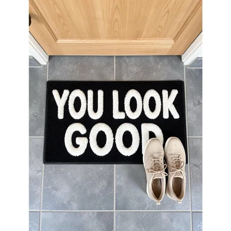 “YOU LOOK GOOD” Funny Welcome Door Mat – Modern Tufted Non-Slip Entrance Rug