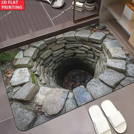 🪨 3D Stone Well Illusion Anti-Slip Floor Mat – Unique Home Décor Rug ✨