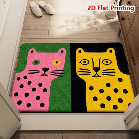 🐱 Cute Cat Couple Door Mat – Cartoon Cat Non-Slip Floor Rug for Entrance, Bedroom & Bathroom Decoration