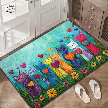 🌈 Colorful Garden Friends Door Mat – Cute Cartoon Non-Slip Entrance Rug for Cozy Home Decor