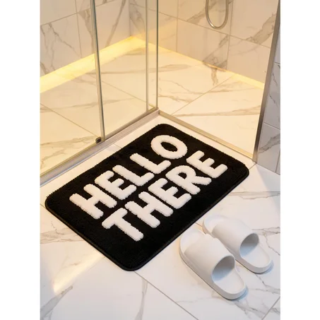 HELLO THERE” Welcome Door Mat – Modern Tufted Black & White Entrance Rug
