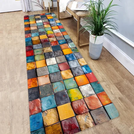 🌈 Colorful Mosaic Stone Pattern Runner Rug – Soft Non-Slip Absorbent Floor Mat for Kitchen, Hallway & Home Decoration