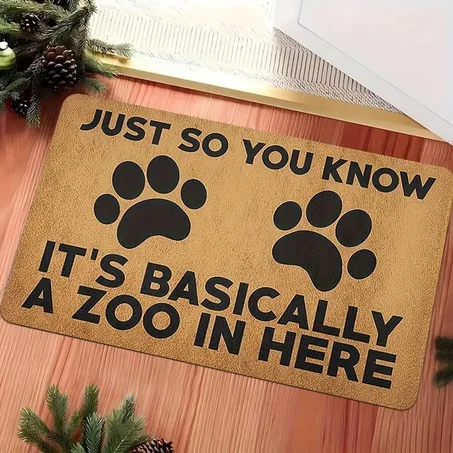🐾 Funny Pet Lover Welcome Door Mat – "It's Basically A Zoo In Here" Non-Slip Indoor Outdoor Entrance Rug