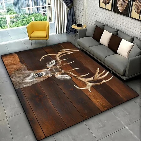 🦌 Rustic Deer Area Rug – Nature-Inspired Home Decoration Carpet
