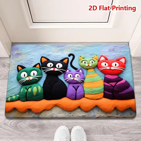 🐱 Cute Cartoon Cat Door Mat – Soft 3D Printed Non-Slip Floor Rug for Bedroom, Bathroom & Home Entrance