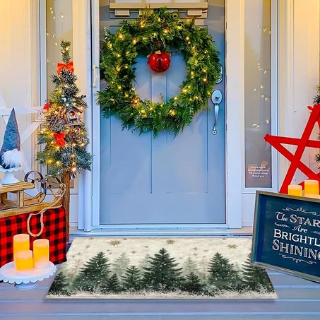 🎄 Christmas Forest Tree Mat – Cozy Winter Holiday Home Decor Rug