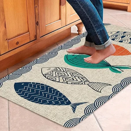 🌿 Modern Leaf Pattern Kitchen Mat – Soft Absorbent Non-Slip Floor Rug for Kitchen, Bathroom & Entryway