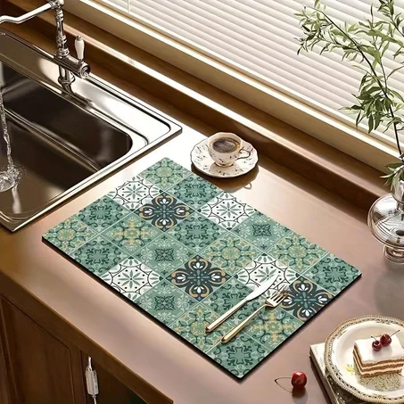 ✨ Vintage Tile Kitchen Mat – Elegant Patterned Non-Slip Water Resistant Floor Rug for Home