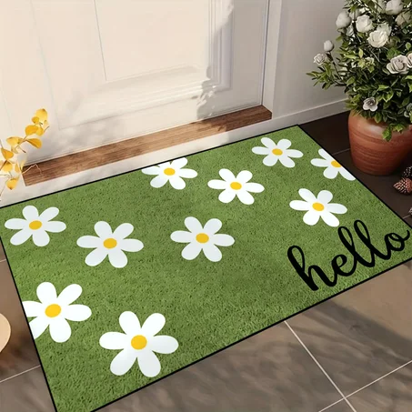 🌼 Hello Daisy Door Mat – Cute Floral Non-Slip Entrance Rug for Indoor & Outdoor Home Decor