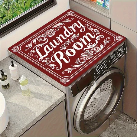 Vintage Laundry Room Washing Machine Cover Mat – Waterproof Anti-Slip Appliance Protector