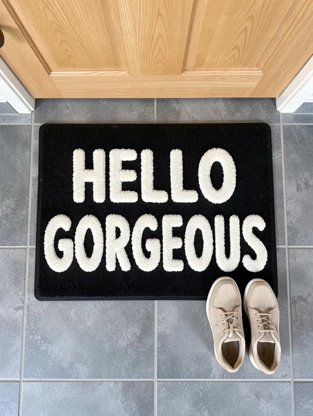 Hello Gorgeous Welcome Door Mat – Modern Tufted Entrance Rug