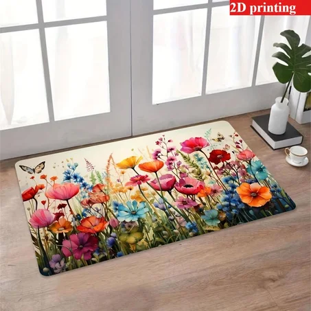 🌸 Colorful Wildflower Garden Door Mat – Floral Non-Slip Entrance Rug for Home Decoration