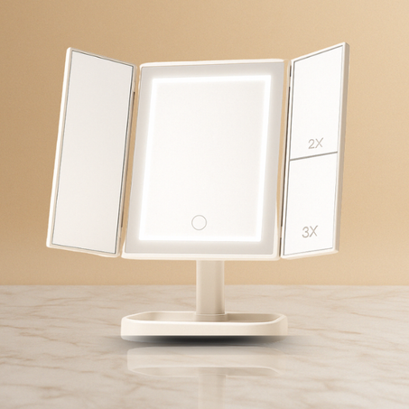 مرآة المكياج بإضاءة LED  قابلة للشحن