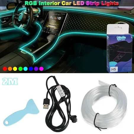 شريط إضاءة نيون LED RGB USB من الألياف البصرية للسيارة الداخلية 245ألف