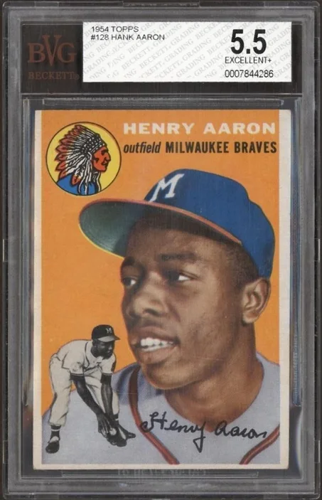 1954 Topps #128 Hank Aaron RC Braves ROOKIE BVG 5.5 EX+