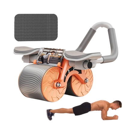 عجلة تمارين البطن مع ارتداد تلقائي مزودة بوسادة للركب + و دعم للكوع + و حامل للجوال  + و كذلك مؤقت زمني.
