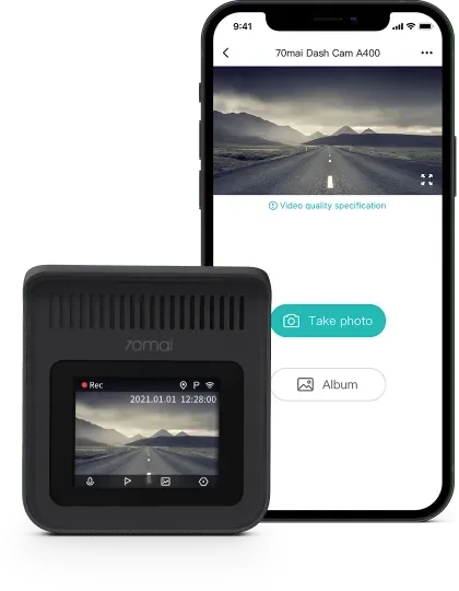 70Mai Dash Cam A400 2K avec caméra arrière RC09 WIFI (Pack Allume Cigare)