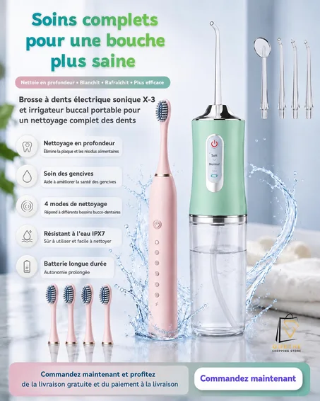 Brosse à dents sonique X‑3 + Hydropulseur portable