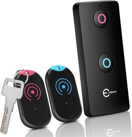 Esky Buscador de llaves ultradelgado, localizador remoto con sonido de 80 dB y 2 receptores, rastreador de billetera y localizador de artículos, etiquetas de sonido para encontrar llaves, con