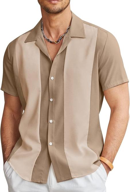 COOFANDY Camisa de boliche vintage para hombre, manga corta, con botones, para verano, cuba