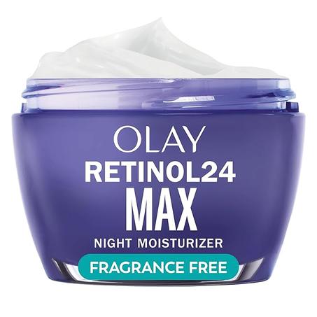 Olay Crema hidratante facial con retinol, crema de noche antienvejecimiento 24 MAX para mujeres, sin fragancia, no grasa, antiarrugas, líneas finas suaves, tensa, cuidado de la piel hidratant