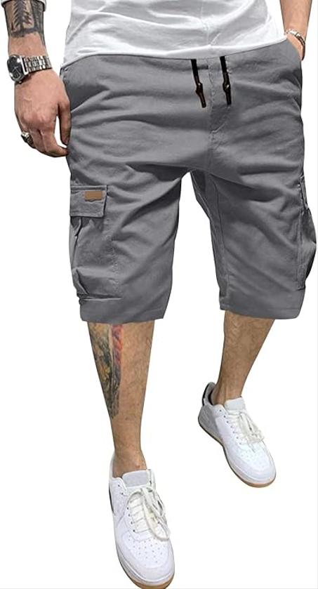 JMIERR - Pantalones cortos de sarga para hombre con cordón de algodón clásico elástico con 6 bolsillos