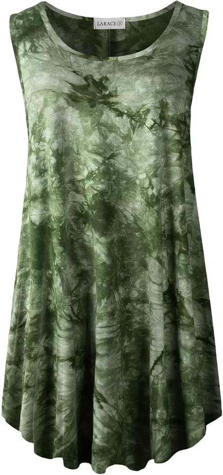 LARACE Camisetas sin mangas para mujer, talla grande, túnica casual de verano, camisas con vuelo para leggings