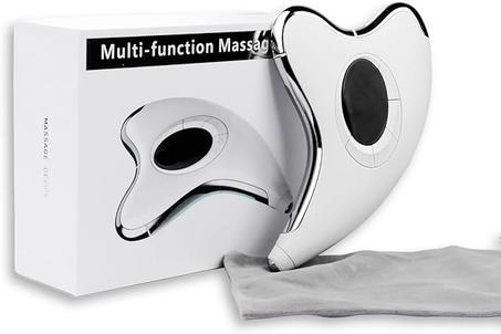 Herramienta facial eléctrica Gua Sha de metal, masajeador facial y cuello de belleza 3 en 1, luz de triple acción, térmica y vibración de calefacción de 113 °F para el cuidado de la piel