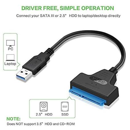 Câble USB 3.0 vers SATA 22 broches pour disque dur 2,5" Disque dur pour sauvegarde et clonage de données sur disque dur