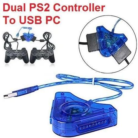 Adaptateur Double Manette PS a USB Compatible avec Manettes PSX PS1 PS2 Bleu