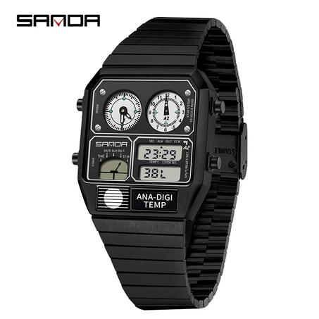SANDA 3 Time Thermometer Watch – Multifunctional Digital Luxury Watch for Men