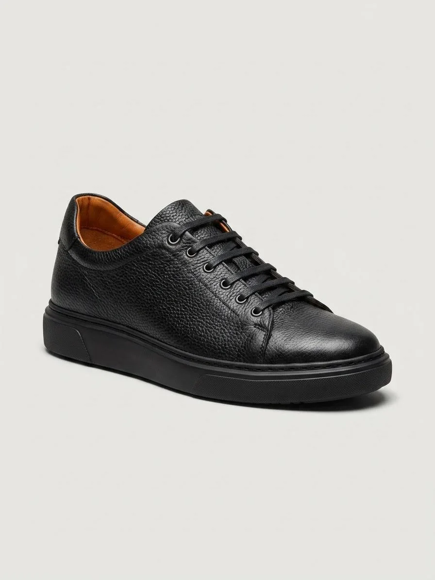 Basket Homme Noir en Cuir Grainé