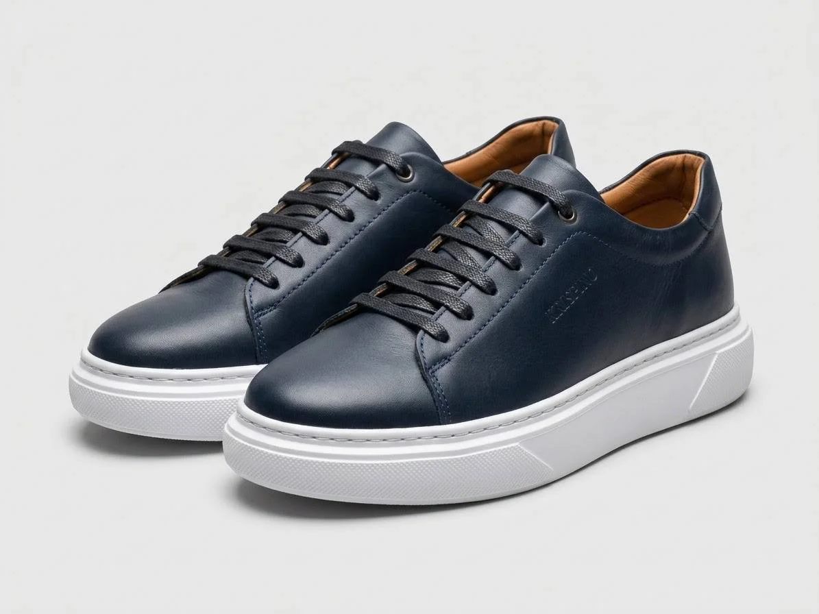 Basket Homme Bleu Marine en Cuir