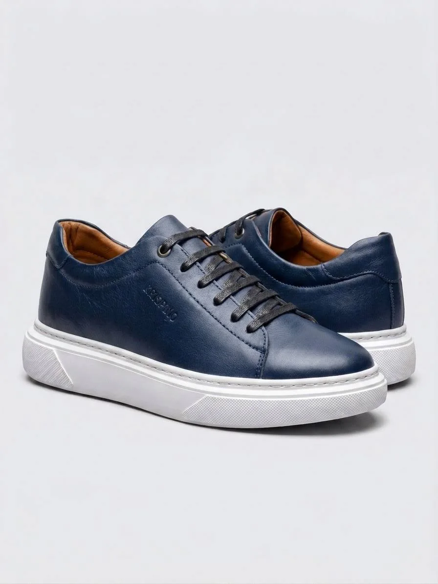 Basket Homme Bleu Marine en Cuir
