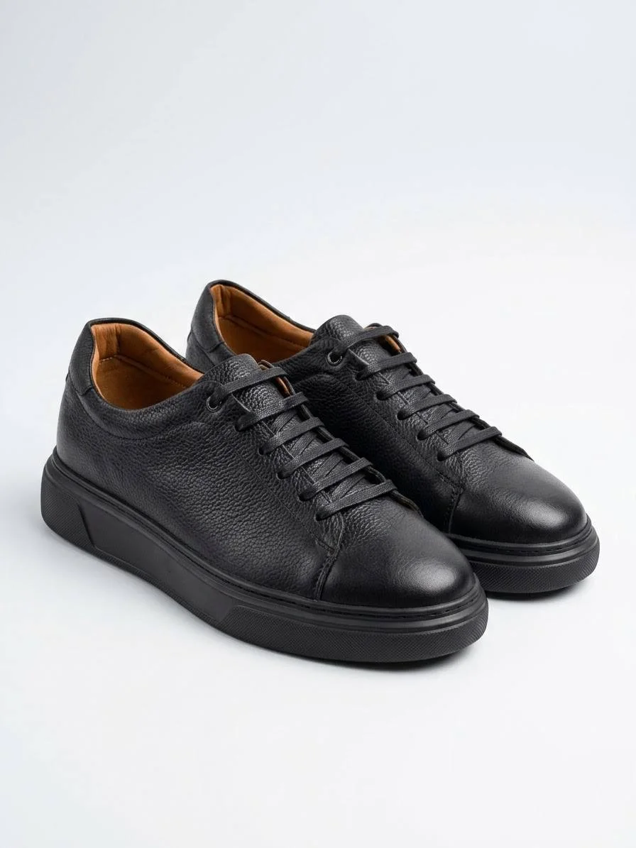 Basket Homme Noir en Cuir Grainé