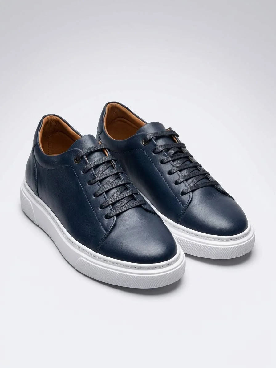 Basket Homme Bleu Marine en Cuir