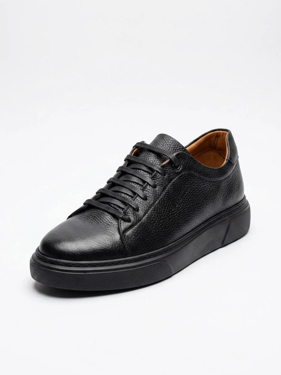 Basket Homme Noir en Cuir Grainé