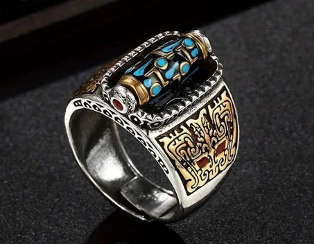Tibetan Silver Ring with Turquoise - خاتم فضة التبتي