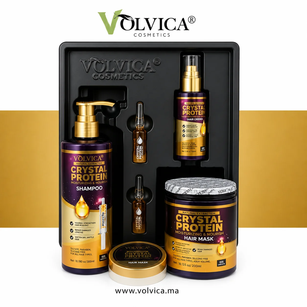 Pack Volvica Crystal Protein Hair Care Set 3 In 1