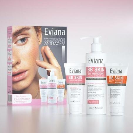 EVIANA Pack anti-taches brunes-écran solaire50ml SPF 50+-crème hydratante 50ml-gel nettoyant 200ml