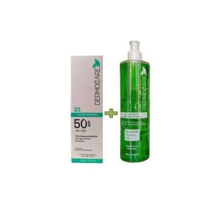 DermoCare 2PCS Ecran fluide invisible spf50 + Gel nettoyant éclaircissant 400 ML