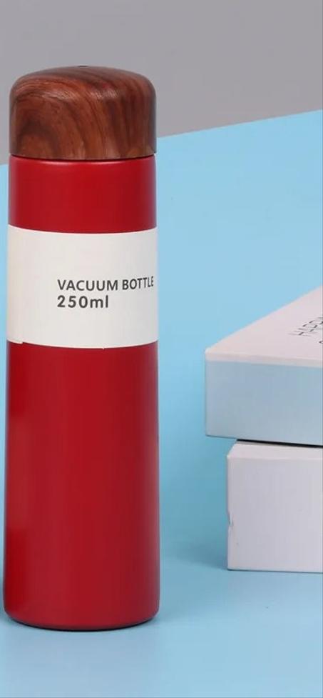 زجاجة ميني إيسوثيرمية الفولاذ المقاوم للصدأ بنقشة الخشب، سعة 250 مل