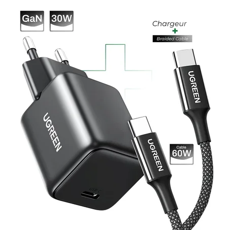 Ugreen X513 30W GaN Fast Charger 1x USB-C + 1m USB-C Cable - BLACK