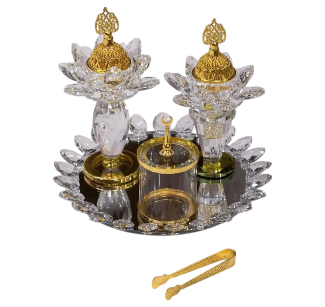 طقم مبخرة كريستال ذهبي