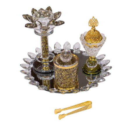 طقم مبخرة كريستال ذهبي