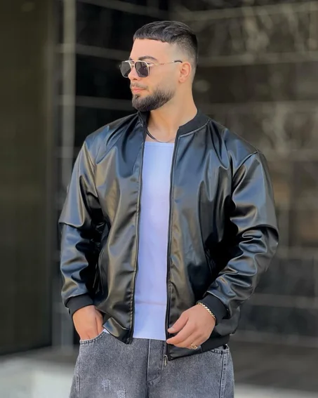 ⁠Veste Bomber Noir Moderne