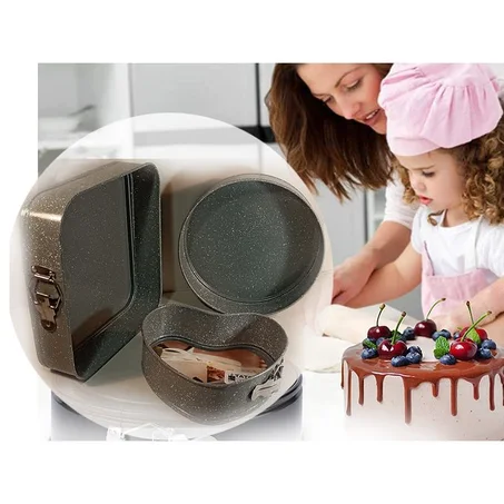 طقم رائع من 3 قوالب كيك غير لاصقة مع مفصلات ، قاعدة قابلة للإزالة