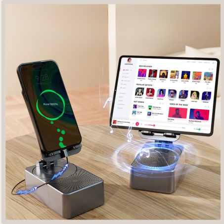 حامل متنقل للهاتف مع بنك طاقة ومكبّر صوت 3 في 1